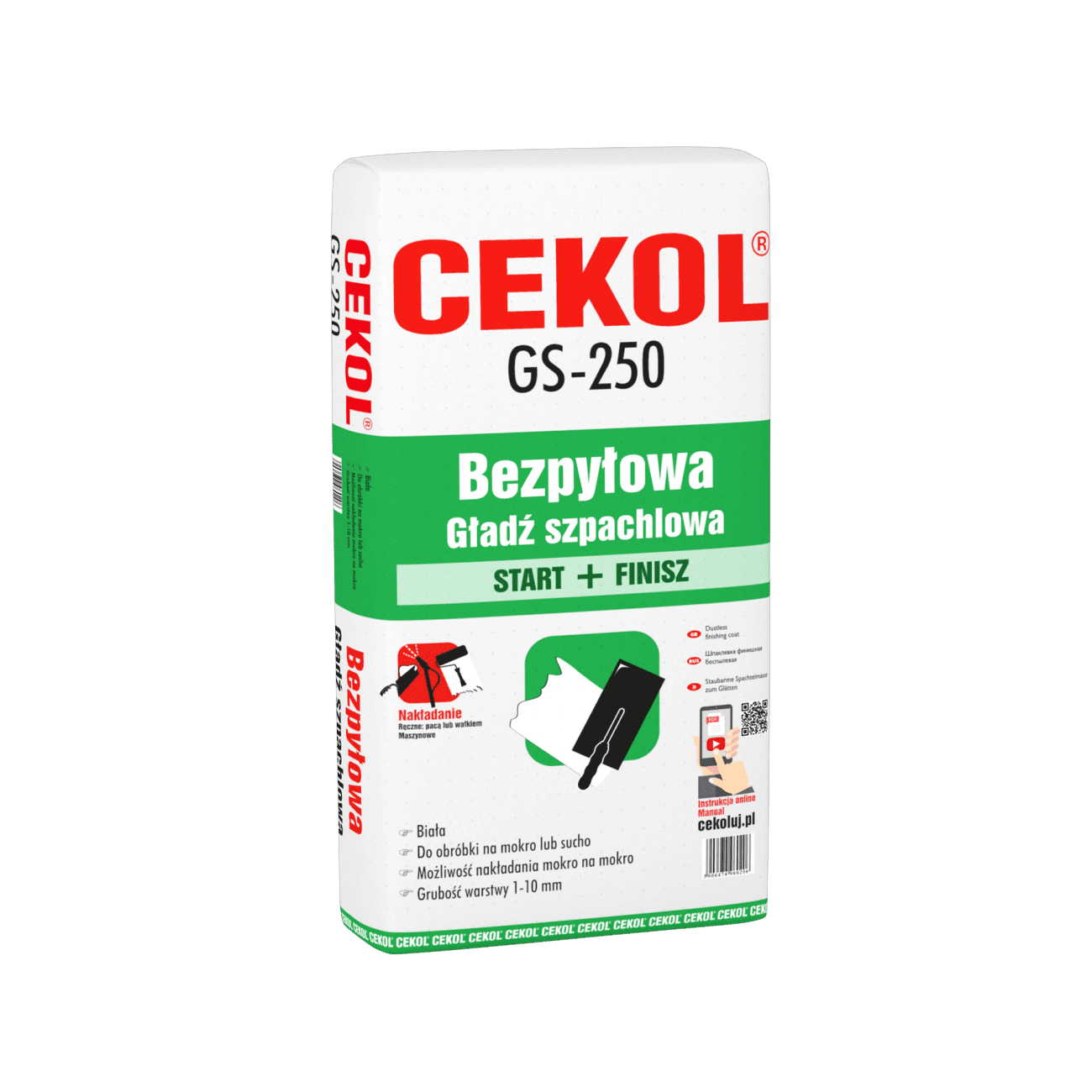 Cekol GS-250 Dustless Gypsum Finish Plaster 1-10mm